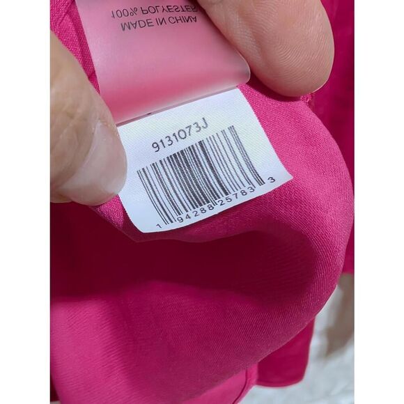 Vince Camuto Women's Hot Pink Solid V-Neck Ruffle Hem Blouse Top Size S NWT - Picture 5 of 7